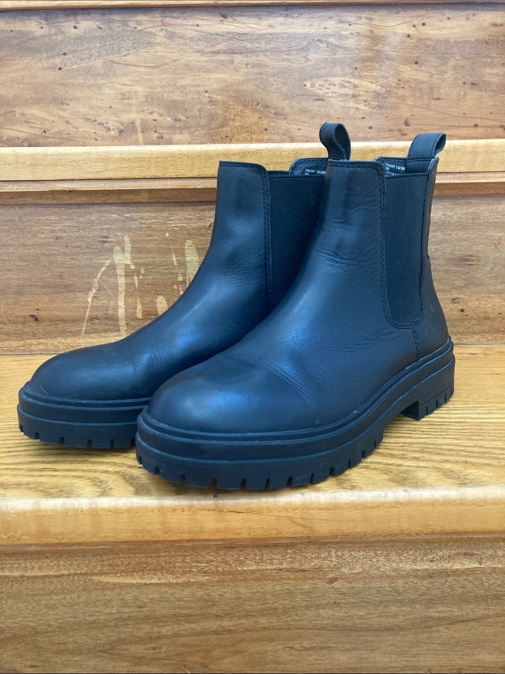 Steve Madden Black Leather Lug Sole Chelsea Boots
